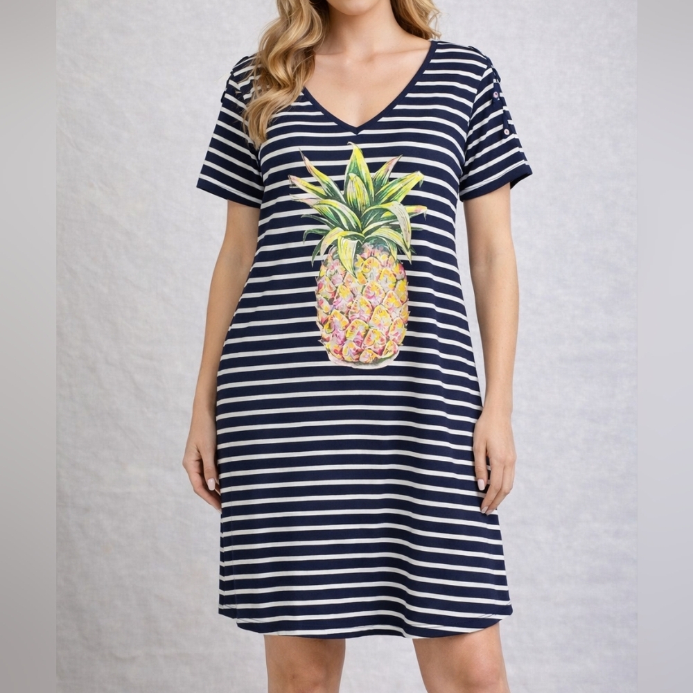 Striped Navy and White Pineapple Dress